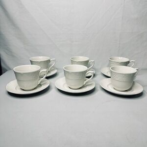 Johnson Brothers England White Embossed Teacup Saucer Set 6
